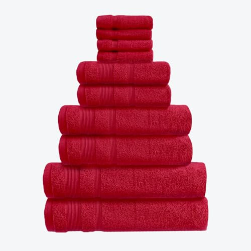 Allure Bath Fashions Zero Twist Towel Set of 10 Luxury Egyptian Cotton Towels, Supersoft, Machine Washable 500gsm - Fully Guaranteed (Cranberry)