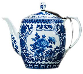 Tetera china Jingdezhen pintada a mano antigua de alta capacidad de porcelana azul y blanca - NO.26
