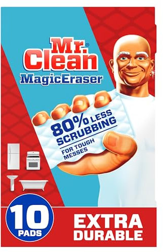 Mr. Clean Magic Eraser, extra duradero, limpiador multiusos, para zapatos, baño, ducha y limpiador de ventanas y parabrisas de coche, almohadillas de limpieza, 10 unidades