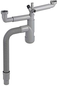 PREVEX Flexloc Siphon gain de place universel 1,5 ou 2 cuves pour évier de cuisine | aus recyceltem Kunststoff