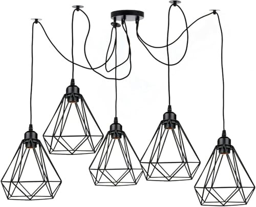 LEDSone 8-flammige Pendelleuchte im Industriestil, verstellbare Vintage-Halbdeckenmontage für Esszimmer, Küche, Schlafzimmer, Bauernhaus. (Schwarz)