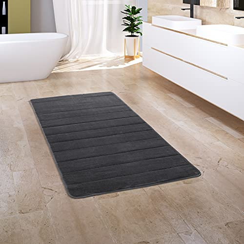 Paco Home Badezimmerteppich Badematte Badteppich Badvorleger Duschvorleger Waschbar Flauschig Memory Foam 3D Effekt, Grösse:65x120 cm, Farbe:Anthrazit
