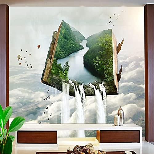 Benutzerdefinierte Fototapete 3D-Hintergrund Bücherwand Hohe Berge Und Fließendes Wasser Wallpaper Home Decor 350Cm(W)×245Cm(H)
