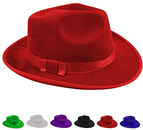 Carnavalife Sombrero Panamá Gangster para Adulto Niños Grandes, Fedora Trilby de 20s para Disfraces de Gatsby, Sombrero de Ala Ancha Hombre de Fieltro con Cintas de Satén, Talla única (Rojo)