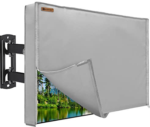 Outdoor TV Cover 60-65 inch, IC ICLOVER 600D Heavy Duty Weatherproof Cover, Waterproof Zipper with Front Flap & Bottom Enclosure for Outside Flat Screen TVs, Fits up to 58W x 35H x 5D - Grey