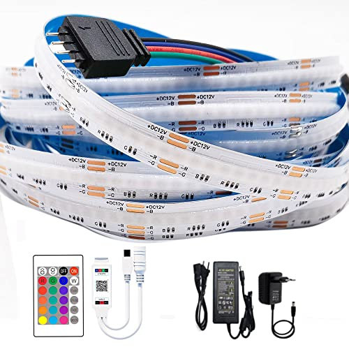 Cleiscry RGB-COB-LED-Streifen, 12 V, 810 LEDs/m, weich, flexibel, COB-Band, bunt, mobiles App-gesteuertes LED-Licht, fügen Sie Netzteil hinzu (1 m Streifen + 24 Tasten IR-Controller + 12 V 3 A US PS)