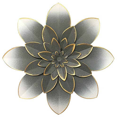 Picfarce Graue MetallblumenWandkunst, 24,1 cm, rustikale moderne Blumenskulptur, abgenutzte EisenWandbehang, Heimdekoration, Akzentkunstwerke für Innenbereich, Küche, Schlafzimmer, Wohnzimmer, Büro,