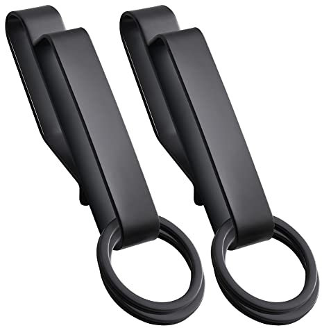 Abnaok 2PCS Duty Belt Key Holder, Handcuff Key Holder, Belt Key Clip Stainless Steel Stealth Belt Loop Key Ring Holder with 4 Keyrings UIInosoo for Handcuff Fits Max 2.25 Inch Belt