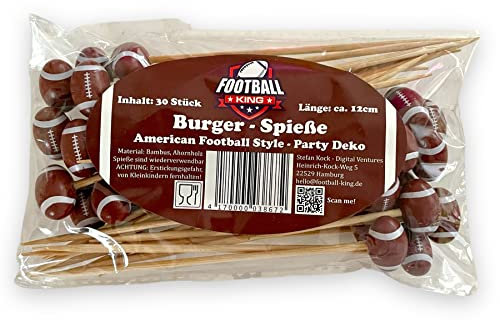FOOTBALL-KING Burger-Spieße - American Football Style - Party Deko (30 Stück) - 12cm Länge