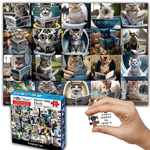 Think2Master Pooping Cats & Kittens Puzzle mit 1000 Teilen. Perfekte Badezimmerdekoration, Gag-Geschenk. Spaß für Teenager, Senioren und Familien. Tolles Geschenk für Kinder ab 13 Jahren. Größe: 68,1