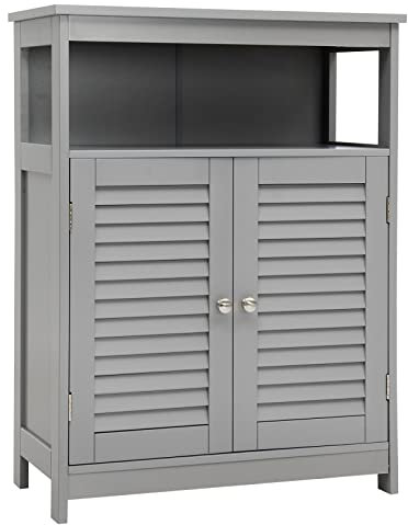 LIFEZEAL Meuble Salle de Bain sur Pied，Armoire de Salle de Bain avec Portes et Étagère Réglable, Meuble de Rangement, Cuisine, Salon, 56x30x80 CM (Gris)