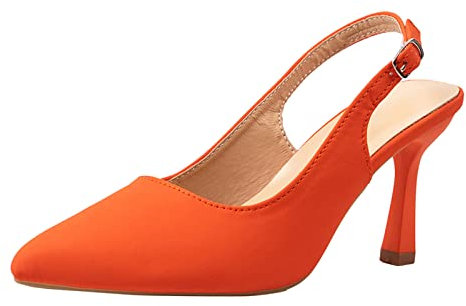 Women's Kitten Heel Slip On Pumps Foldable Closed Pointed Toe Office Casual Work Dress Bridal Shoes High Stilettos Heels Business Shoes, orange, 4.5 UK