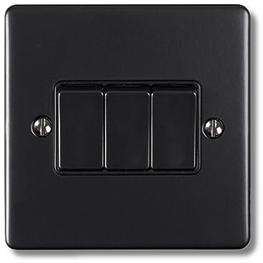 SHPELEC® Premium Round Edge Matt Black Electrical Wiring Accessory Range - Stylish and Durable (Three Gang Switch (Triple) 10A)