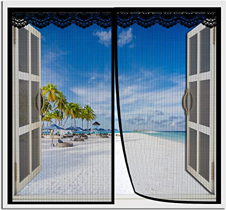 Fly Screens Doors Nets Patio Curtain Insect Mesh Black, Magnetic Fly Screen Door 90 * 80CM, Keep Bugs Out Lets Fresh Air in, Full Frame Magic Tape