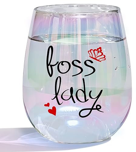 DONGSHANGIFT Regalos para mujeres Boss Lady Regalos para Jefas Copas de Vino Regalos de cumpleaños para las mujeres Jefe Mujer Regalos Día de la Madre 450ML Copa de Vino Arco Iris