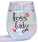 DONGSHANGIFT Verre à vin sans pied pour femme Boss Lady - Cadeau d'anniversaire pour femme - Cadeau de fête des mères - 425,2 g - Arc-en-ciel (Boss Lady)
