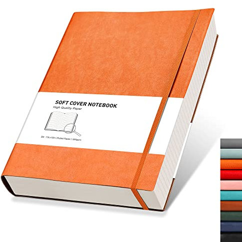 RETTACY Notizbuch B5 liniert - Dickes Tagebuch mit 320 nummerierten Seiten, 1 Rücktasche und hochwertigem Softcover für Frauen und Männer im Büro oder in der Schule, 19 x 25 cm - Orange