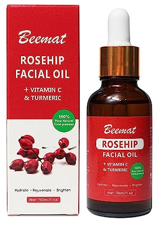 Beemat Rosehip Vitamin C Facial Oil with Natural Turmeric 100% Skin Care Facial Oil Rose Oil Cold Cold Face Tank Top to Brighten Hid
