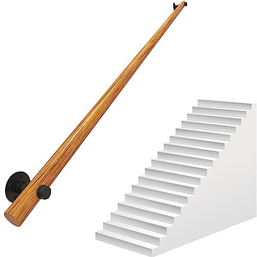 NUACOS 0.5-6m Holz Treppenhandlauf Wandmontierte HandläUfe Treppen Runde Holzmaserung TreppenhandläUfe mit Metallhalter für Innen AußEnstufen,250cm/98.4in