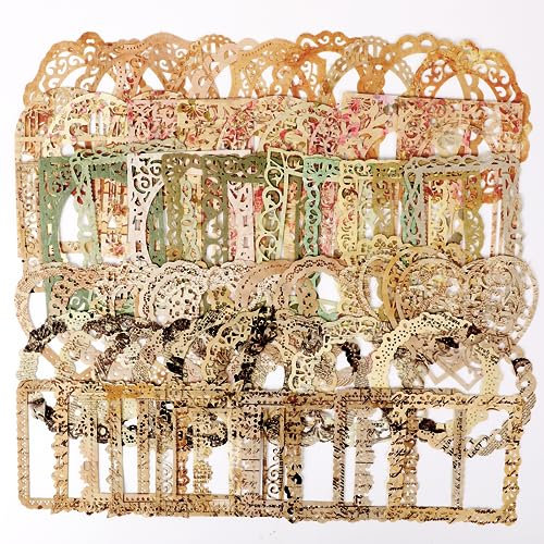 60 Stück Scrapbooking-Spitzenrahmen und Bordüren, Vintage-Scrapbook-Ausschnitte, Papierspitze für Scrapooking, Zubehör, Rahmen, Vintage-Ausschnitt, Spitze, Scrapbook-Papier für Junk, Tagebuch,