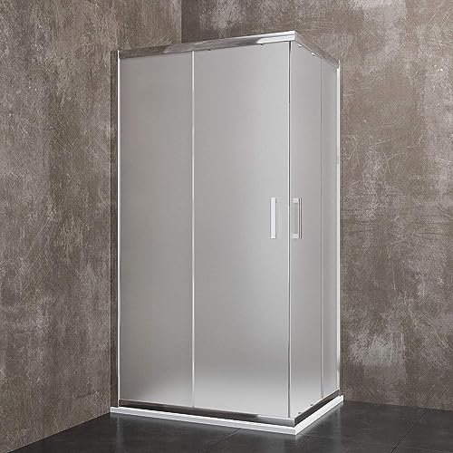 Box Doccia Rettangolare In Cristallo Temperato Satinato da 6 mm Cabina Bagno 195 Cm H Con Ante Porte Scorrevoli Struttura Alluminio Anodizzato Maniglie in Acciaio Cromato Salinas (70 x 90 Cm)