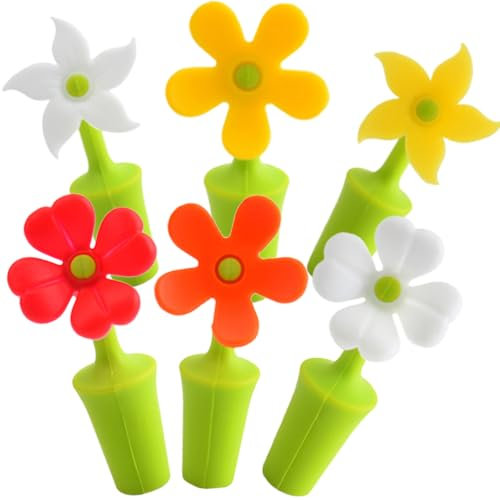 BESTonZON 6stücke Silikon Weinverschluss Wiederverwendbare Flaschenstopfen Für Weinflaschen Whisky Und Getränke Universeller Flaschenverschluss Verschiedenen Designs