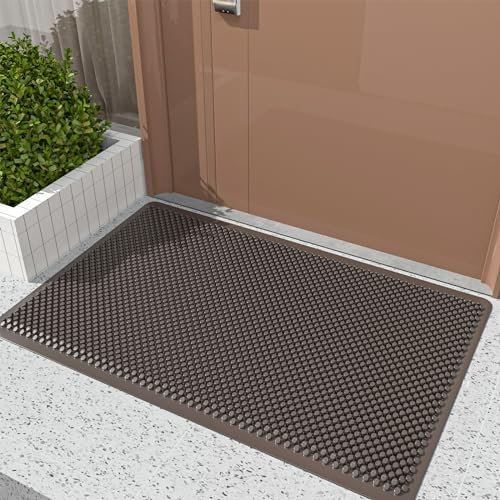 Fowooyeen Fußmatte Außen, Silikon Schmutzfangmatte Fussmatte Outdoor, Waschbare Fußabtreter mit Noppen, Wetterfeste Türmatte für Haustür & Eingangsbereich, Fußabstreifer Innen in 43 x 76 cm, Braun