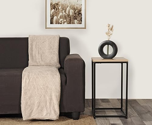 Atout Ciel Flanelldecke, geometrisches Reliefmuster, 130 x 170 cm, Polyester, Beige