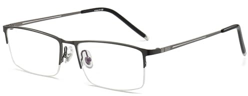 ANRRI Blaulichtfilterbrille für Herren, Rechteckige Halbrandlos, Leichtgewichtige Titan-Schwarze Brille (Grau)