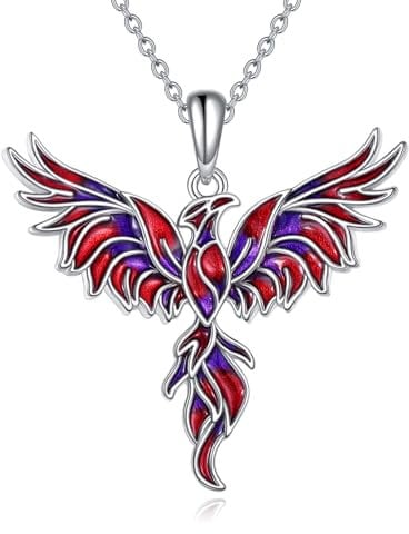 YAFEINI Phönix Anhänger Kette 925 Sterling Silber Schmuck Geschenke für Damen Mädchen Mama (Lila rotes tropfendes Öl)