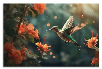 AYAROS Schöne Kolibri Malerei Poster Natürliche Landschaft Rote Blumen Leinwand Wandkunst Drucke Malerei für Haus Zimmer