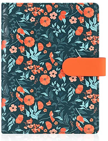 A5 Personal Organizer mit Blumenmuster, PU-Leder-Tagebuch, nachfüllbar, 6-Ring-Organizer mit Magnetschnalle, Dunkelblau