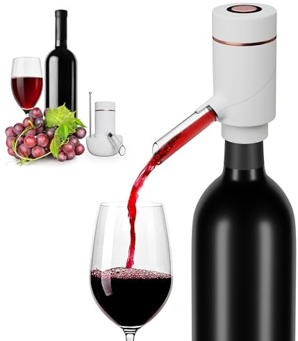 Vin Fresco Electric Wine Dispenser and Red Wine Aerator - One Button Electric Wine Aerator - Built in Wine Pourer Spout Aerator - Pumps and Dispenses Wine, Fits Most Bottles (White and Rose Gold)