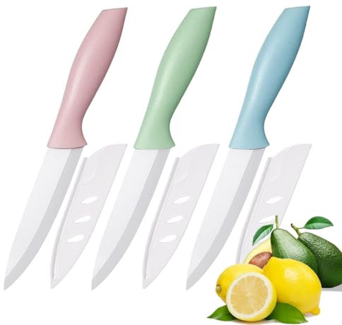 Zhiyun 3 PCS Ceramic Knives, Paring Knife,4 Inch Zirconia Blade with Sheath,Colorful Knife use for Meat Fruit Vegetable and Bread (Green Blue and Pink)