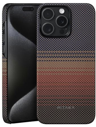 pitaka Hülle für iPhone 15 Pro Max Kompatibel mit Magsafe Ultradünne Handyhülle Leichte Schutzhülle aus Aramidfaser mit Kameraschutz und Fusion Weaving [MagEZ Case 5] Sonnenuntergang
