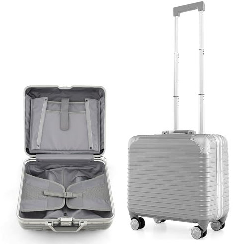COSTWAY Bagage à Main 16 à roulettes avec Serrure TSA, Valise Coque Rigide Légère en PC avec Compartiment pour Ordinateur Portable Poignée Réglable, Passe sous Le Siège (Argent)