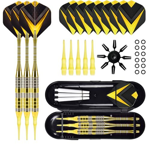 GUAHKUN Dartpfeile mit Kunststoffspitze für Elektronische Dartscheibe, Profi Soft Dartpfeile Set, 21g Softdarts, Sehr Stabil und Flexibel, Tolles Gefühl (Gelb)