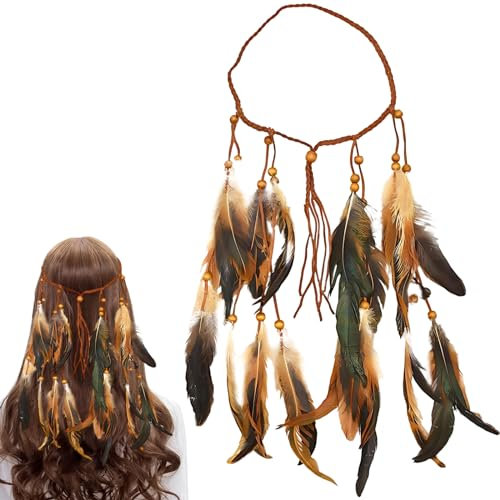QESSUVNC Indianer Kostüm Damen Hippie KostüM Damen Hippie Boho Haarband Haarschmuck Hippie Kostüm Indianer Stirnband Damen StirnbäNder Pfau