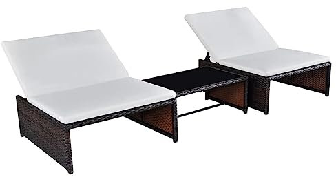 ShGaxin Lettini a sdraio da giardino, 2 pezzi, con tavolo, sdraio da spiaggia, sdraio da giardino, sedia da sauna, lettino da campeggio, lettino da piscina, sdraio da giardino, in polyrattan, marrone