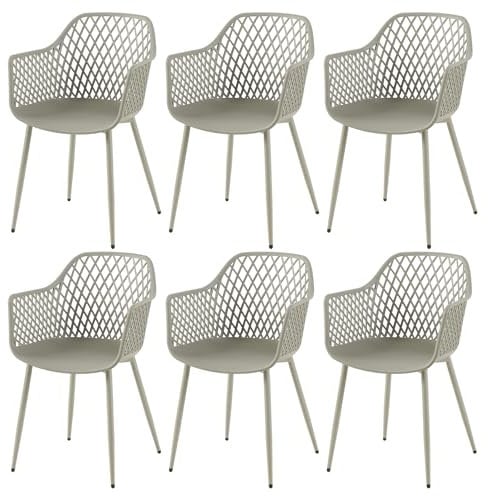 buybyroom Esszimmerstuhl 6er Set, Stühle Esszimmer, Gartenstühle mit Armlehne, Esszimmerstühle Kunststoff, Grau
