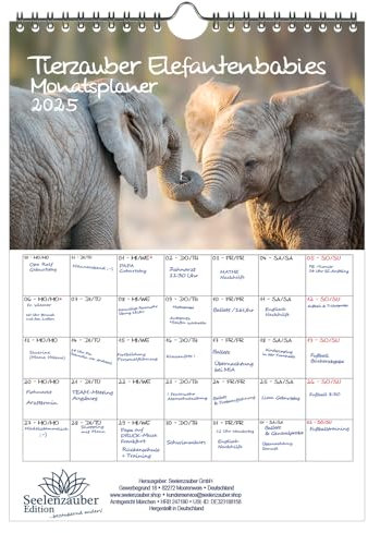 Tierzauber Elefantenbabies Planer DIN A4 Kalender für 2025 Elefanten - Seelenzauber