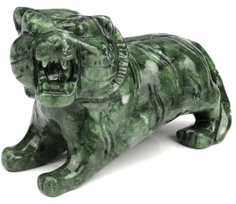 gemshan Handgefertigte Tigerstatue, Sammlerstück, natürliche Jade-Tiger-Skulptur für Heimdekoration, Wildtierfigurensammlung, Kunst, geschnitzte Figur, dekorative Skulptur, Tischdekoration,