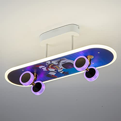 GHiycotdl Deckenlampe kinderzimmer,Skateboard kinderzimmer lampe decke, RGB+Projektion Dimmbar Fernbedienung kinderzimmer lampe Für Babyzimmer Schlafzimmer Wohnzimmer 60CM (Blau)