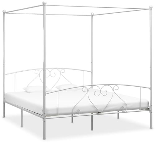 Willood Himmelbett-Gestell Bett Bettgestell Einzelbett Metallbett Bettrahmen Lattenrost Schlafzimmerbett Schlafzimmermöbel Ehebett Weiß Metall 200 x 200 cm