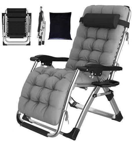 YOIZO Tumbona Plegable 72cm, con cojín, Tumbonas Jardin Eexterior Silla Plegable Ajustable para Patio, jardín, Playa, Piscina, con Almohada, 240kg (Gray)