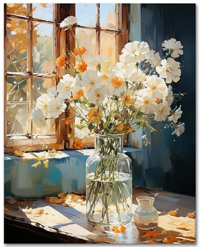 TISHIRON Vase Malen nach Zahlen Kits auf Leinwand, DIY Acryl Farbe nach Zahlen Kit für Erwachsene Blumen, Ölmalerei nach Zahlen für Home Wall Decor Bouquet, Kunsthandwerk 40 x 50 cm(rahmenlos)