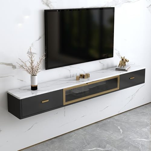 Moderne schwebende TV-Konsole, an der Wand montierter TV-Ständer, kleine Medienkonsole, kleines Entertainment-Center, schwebende TV-Einheit mit Stauraum for das Wohnzimmerbüro zu Hause(Nero,180*24*20c