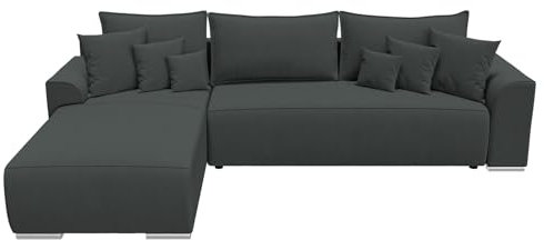 BROMARKT Ecksofa mit Schlaffunktion 280x184x85 cm - Wohnlandschaft L-Form - Kollektion Sydney - Eckcouch mit Bettkasten - Couch L Form - Sofa 3-Sitzer - Graphit Inari