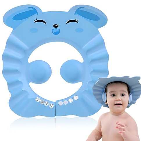 MEXRUMI 1 Pièce Casquette De Bain Bébé Chapeau Douche Bébé Bonnet De Douche Pour Tout Petit Réglable Visière Bonnets De Bain Avec Cache Oreilles Pour Protégez Yeux Et Oreilles Des Enfants (Lapin Bleu)