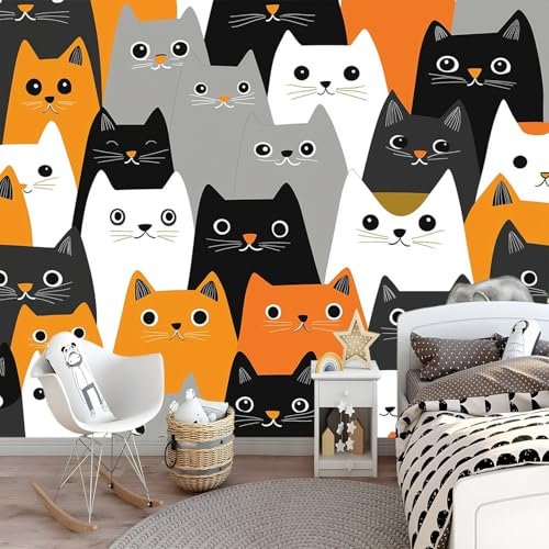 3D Fototapete Niedliche Katze Kinderzimmer Wall Restaurant Wohnzimmer Fototapete Tapete Wandbild Tapeten Moderne Hintergrundbild Vlies-Tapete Wandtapete- 250 x 175 cm